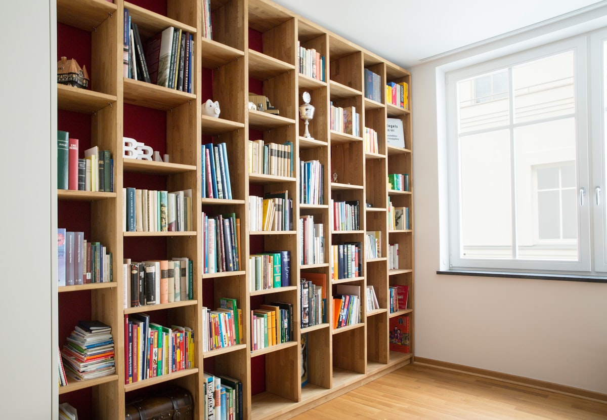 Custom built-in wood shelving